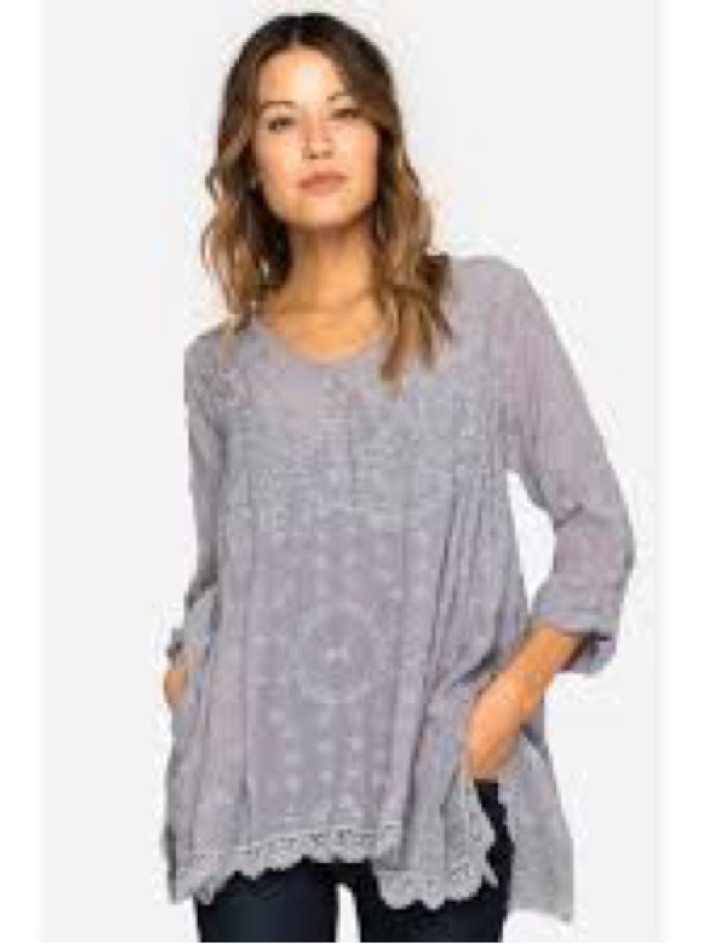 Johnny Was Light blue Lace-Trim Tunic Top